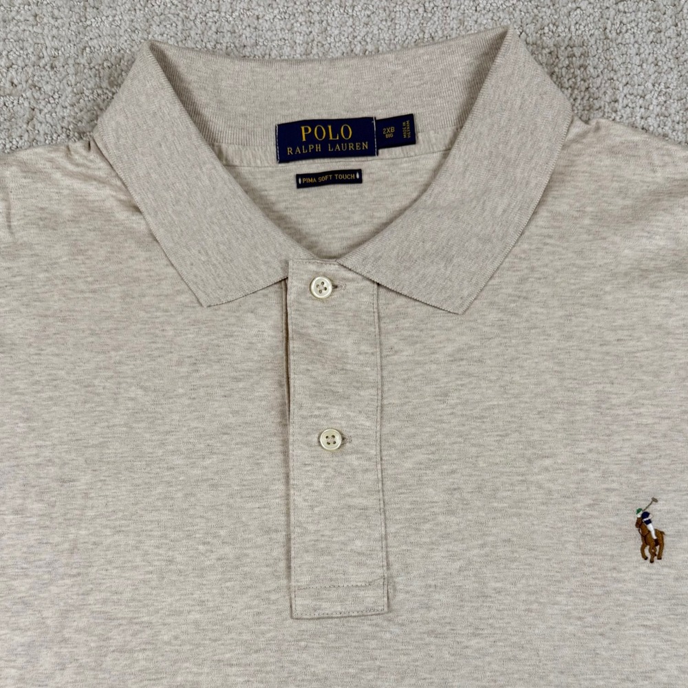 Polo Ralph Lauren Mens 2XB Beige Pima Soft Touch Cotton Polo Shirt *Read